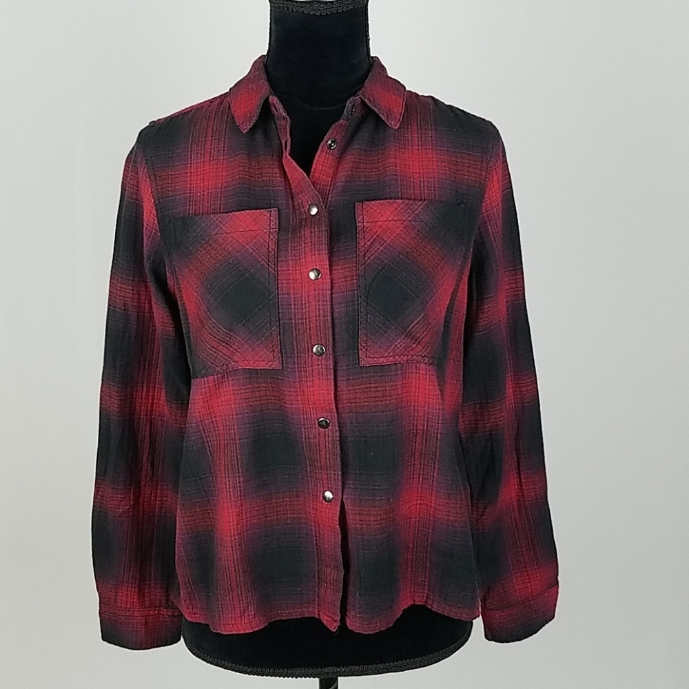 Topshop women 2 plaid button down long sleeve shir